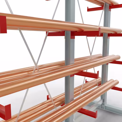 Afbeelding nr. 12 van het artikel K 3000 complete stelling, dubbelzijdig, 2500 x 2600 x 400 mm, RAL 7001 / RAL 3000, 5 opslagniveaus uit de productgroep draagarmstellingen van Schulte Lagertechnik