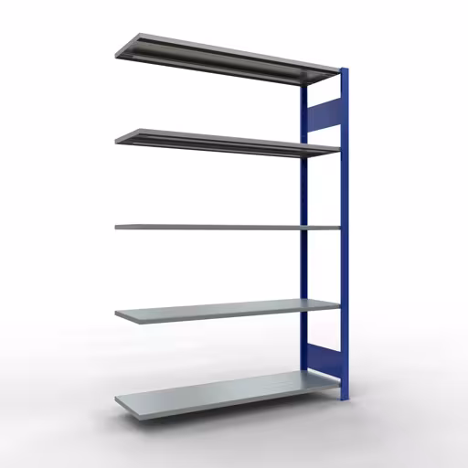 Aanbouwrekken, rekken, insteeksysteem MULTIplus150, 2000 x 1300 x 400 mm (HxBxD), 5 planken, lengtestangen, RAL 5010 gentiaanblauw/gegalvaniseerd van Schulte Lagertechnik Aanbouwrekken, rekken, insteeksysteem MULTIplus150, 2000 x 1300 x 400 mm (HxBxD), 5 legborden, lengtebalk, RAL 5010 gentiaanblauw/verzinkt, aanbouwplank, art.nr. 12745-130-LR-B