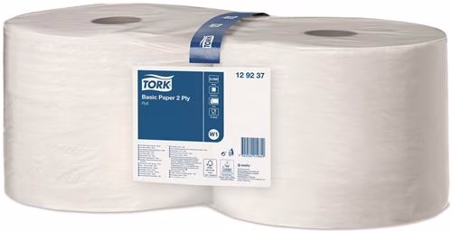 Schoonmaakdoek TORK 129237, lengte ca. 340 mm x breedte ca. 235 mm, wit, 2 rollen uit de categorie schoonmaak- en poetsdoeken, handdoeken, handdoekrollen met artikelnummer 9000469171