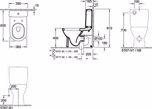 Technische Zeichnung 4042037 VILLEROY & BOCH Wastafel voor combinatie O.novo 360x640mm Ovaal Wit Alpine
