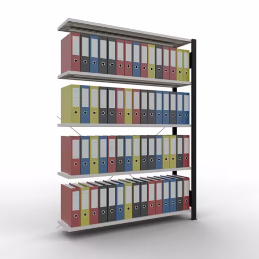 Productafbeelding nr. 12 van het artikel Aanbouwstelling, kantoorstelling, insteeksysteem MULTIplus85, 1800 x 1300 x 300 mm, 5 legborden, dwarsschoor, zonder aanslaglijst, zwart/lichtgrijs Figuur nr. 12 van het artikel aanbouwrekken, kantoorrekken, insteeksysteem MULTIplus85, 1800 x 1300 x 300 mm, 5 planken, kruisschoor, zonder aanslaglijst, zwart/lichtgrijs uit de productgroep kantoorrekken van Schulte Lagertechnik.