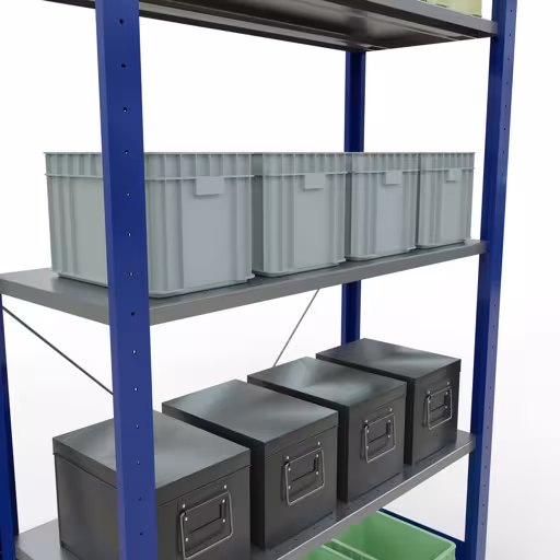 Basisplank, legplank, insteeksysteem MULTIplus150, 2000 x 1000 x 400 mm (HxBxD), 5 legborden, kruisschoor, RAL 5010/verzinkt uit de categorie basisplanken met de GTIN 4004514208750 Basisplank, legbord, insteeksysteem MULTIplus150, 2000 x 1000 x 400 mm, 5 legborden, RAL 5010/verzinkt van het merk Schulte Lagertechnik uit het assortiment insteeksysteem