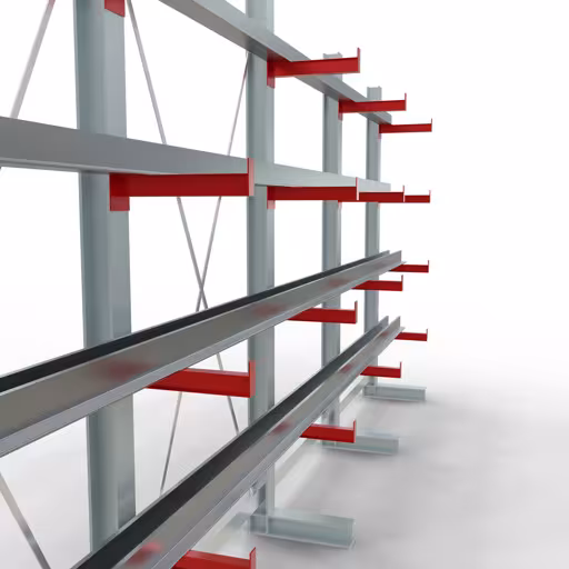 K 3000 compleet legbord, eenzijdig, 2500 x 5200 x 400 mm, RAL 7001 / RAL 3000, 5 opslagniveaus uit de categorie K3000 voor middelzware goederen met GTIN 4058255001361 K 3000 compleet legbord, eenzijdig, 2500 x 5200 x 400 mm, RAL 7001 / RAL 3000, 5 opslagniveaus van Schulte Lagertechnik uit het assortiment draagarmstellingen