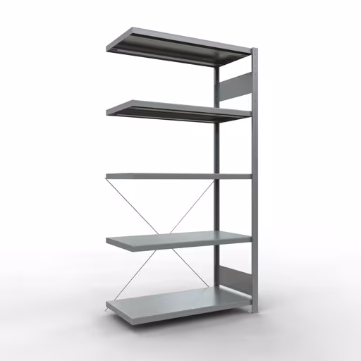 Aanbouwrekken, legbordstellingen, insteeksysteem MULTIplus330, 2000 x 1000 x 500 mm (HxBxD), 5 legborden, kruisschoor, verzinkt van Schulte Lagertechnik Aanbouwrekken, legborden, insteeksysteem MULTIplus330, 2000 x 1000 x 500 mm (HxBxD), 5 legborden, kruisschoor, verzinkt, aanbouwplank, art.nr. 13955