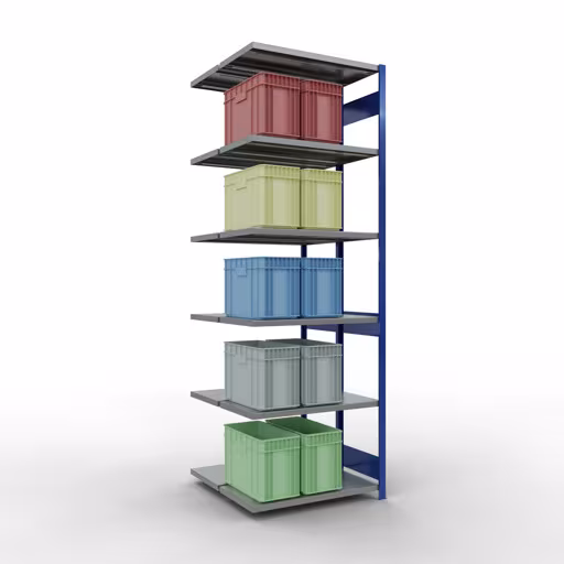 Extra afbeelding van het artikel Aanbouwplank, dubbele plank, stellingsysteem MULTIplus250, 3000 x 1000 x (2x500) mm (HxBxD), 2x7 planken, lengtestangen, RAL 5010 gentiaanblauw Extra afbeelding van het artikel Aanbouwplank, dubbele plank, legplank-insteeksysteem MULTIplus250, 3000 x 1000 x (2x500) mm, 2x7 legborden, lengtestangen, RAL 5010 gentiaanblauw uit dubbele legborden