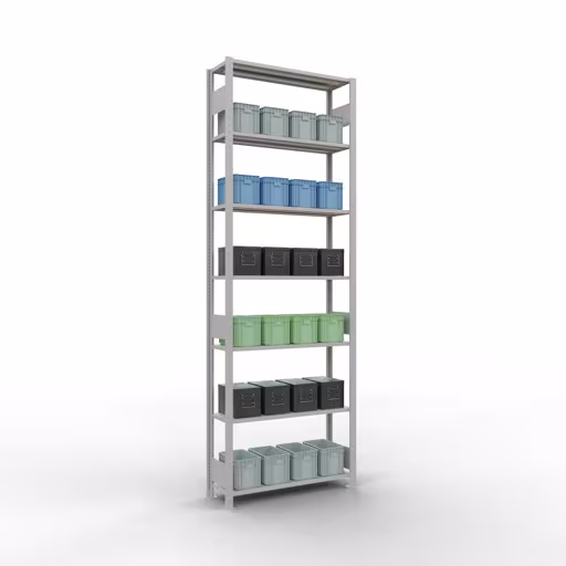 Productafbeelding nr. 13 van het artikel basisplank, legbord, insteeksysteem MULTIplus85, 3000 x 1000 x 300 mm (HxBxD), 7 legborden, lengtestangen, RAL 7035 lichtgrijs Figuur nr. 13 van het artikel basisrek, legplank-insteeksysteem MULTIplus85, 3000 x 1000 x 300 mm, 7 legborden, RAL 7035 lichtgrijs uit de productgroep insteeksysteem van het merk Schulte Lagertechnik.