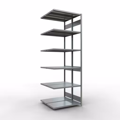 Aanbouwrekken, dubbele rekken, stellingsysteem MULTIplus250, 3000 x 1000 x (2x500) mm (HxBxD), 2x7 planken, lengtestangen, verzinkt, dubbele planken, art.nr. 17957