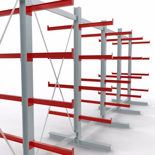 Productafbeelding nr. 11 van artikel K 3000 complete plank, dubbelzijdig, 2500 x 6500 x 600 mm, RAL 7001 / RAL 3000, 5 opslagniveaus Afbeelding nr. 11 van het artikel K 3000 complete stelling, dubbelzijdig, 2500 x 6500 x 600 mm, RAL 7001 / RAL 3000, 5 opslagniveaus uit de productgroep draagarmstellingen van Schulte Lagertechnik