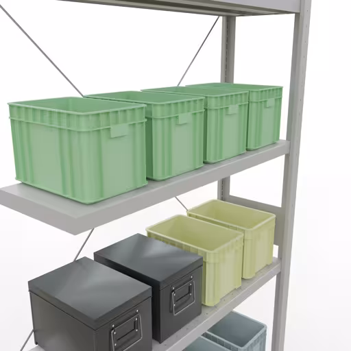 Extra afbeelding van het artikel aanbouwplank, stellingkast MULTIplus330 insteeksysteem, 3000 x 1000 x 300 mm (HxBxD), 7 legborden, kruisschoor, RAL 7035 lichtgrijs van aanbouwplank