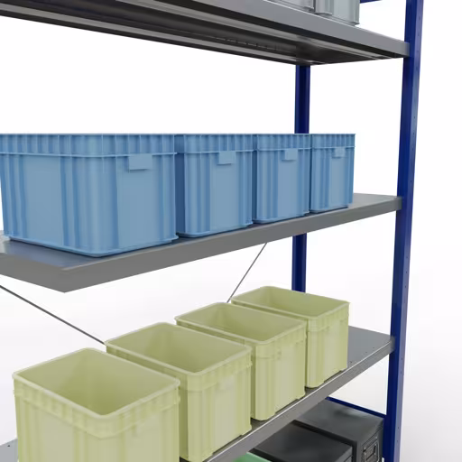 Afbeelding nr. 10 van het artikel aanbouwrekken, legbordstellingen, insteeksysteem MULTIplus250, 2000 x 1300 x 400 mm, 5 legborden, RAL 5010 gentiaanblauw/verzinkt uit de productgroep insteeksysteem van het merk Schulte Lagertechnik.