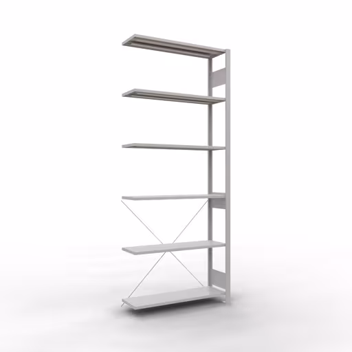 Aanbouwplank, hoekplank (veld C) 2500 x 1000 x 300, 6 planken, kruisschoor, RAL 7035 lichtgrijs van Schulte Lagertechnik uit de categorie plankenplanken