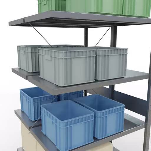 Productafbeelding nr. 7 van het artikel aanbouwplank, dubbele plank, stellingsysteem MULTIplus250, 3000 x 1000 x (2x500) mm, 2x7 planken, kruisschoor, verzinkt uit het assortiment stellingrekken van het merk Schulte Lagertechnik