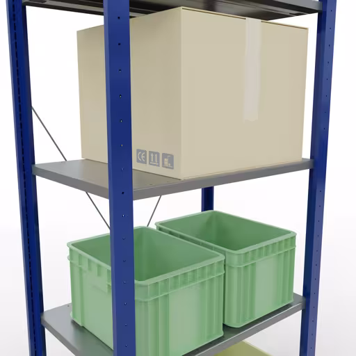 Basisplank, legplank, insteeksysteem MULTIplus150, 2000 x 750 x 500 mm (HxBxD), 5 legborden, kruisschoor, RAL 5010 gentiaanblauw/verzinkt/verzinkt met artikelnr. 12750-75-B Basisplank, legbord, insteeksysteem MULTIplus150, 2000 x 750 x 500 mm, 5 legborden, kruisschoor, RAL 5010 gentiaanblauw/verzinkt/verzinkt van Schulte Lagertechnik uit de categorie insteeksystemen