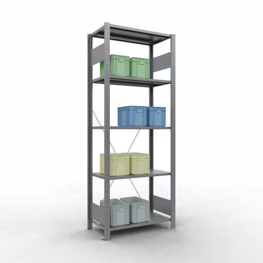 Basisplank, legbord, insteeksysteem MULTIplus150, 2000 x 750 x 400 mm (HxBxD), 5 legborden, kruisschoor, verzinkt met art.nr. 12740-75 Basisplank, legbord, insteeksysteem MULTIplus150, 2000 x 750 x 400 mm, 5 legborden, kruisschoor, verzinkt van Schulte Lagertechnik uit de categorie insteeksysteem