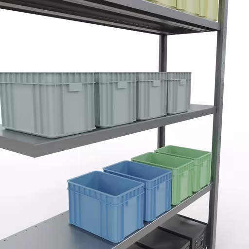 Extra afbeelding van het artikel Aanbouwplank, legplank, insteeksysteem MULTIplus250, 2000 x 1300 x 400 mm, 5 legborden, verzinkt vanaf opzetplank