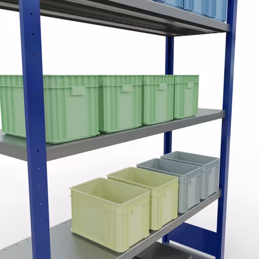 Figuur nr. 15 van het artikel basisrek, legbord, insteeksysteem MULTIplus250, 2000 x 1300 x 400 mm, 5 legborden, lengtestangen, RAL 5010 gentiaanblauw/verzinkt uit de insteeksysteem productgroep van Schulte Lagertechnik.