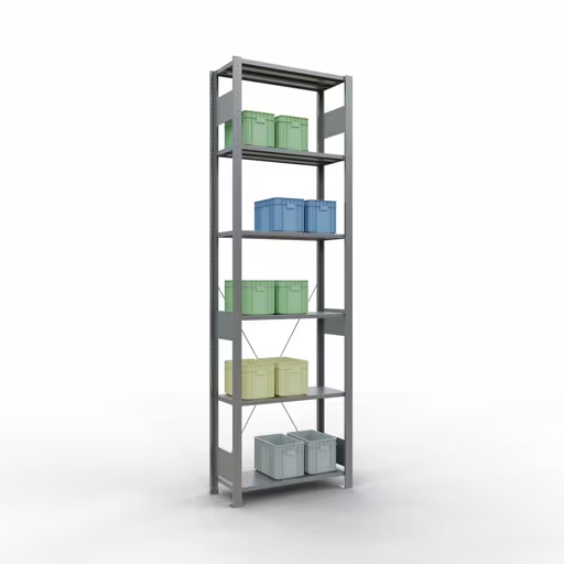 Andere weergave van het artikel Basisplank, legbord, insteeksysteem MULTIplus150, 2500 x 750 x 300 mm (HxBxD), 6 legborden, kruisschoor, verzinkt Andere weergave van het artikel basisplank, legbord, insteeksysteem MULTIplus150, 2500 x 750 x 300 mm, 6 legborden, kruisschoor, verzinkt uit de categorie insteeksysteem