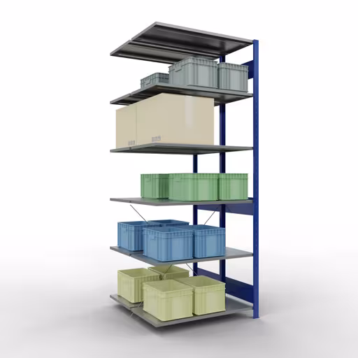 Aanbouwrekken, dubbele rekken, stellingsysteem MULTIplus150, 2500 x 1000 x (2x500) mm (HxBxD), 2x6 planken, kruisschoor, RAL 5010 gentiaanblauw met artikelnr. 32756-B Aanbouwrekken, dubbele rekken, rekkensysteem MULTIplus150, 2500 x 1000 x (2x500) mm, 2x6 planken, kruisschoor, RAL 5010 gentiaanblauw van Schulte Lagertechnik uit de categorie rekken