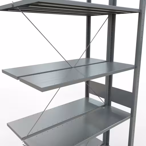 Productafbeelding nr. 12 van het artikel Aanbouwplank, dubbele plank, rekkensysteem MULTIplus150, 3000 x 1000 x (2x600) mm (HxBxD), 2x7 planken, kruisschoor, verzinkt Afbeelding nr. 12 van het artikel aanbouwstelling, dubbele stelling, stellingstelling insteeksysteem MULTIplus150, 3000 x 1000 x (2x600) mm, 2x7 legborden, kruisschoor, verzinkt uit de productgroep stellingstelling van Schulte Lagertechnik