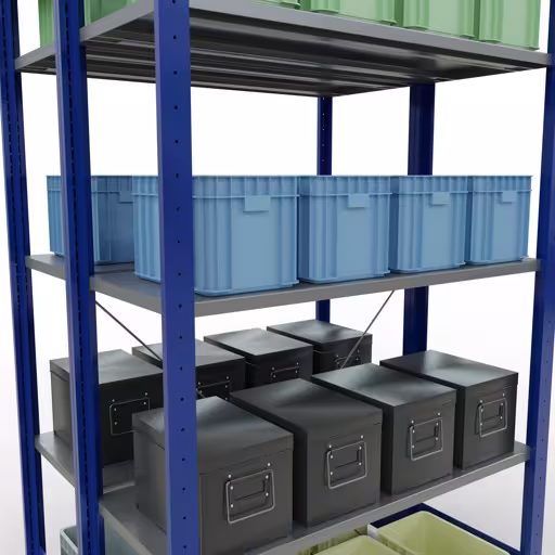 Basisplank, dubbele plank, stellingsysteem MULTIplus150, 2000 x 1000 x (2x400) mm (HxBxD), 2x5 planken, kruisschoor, RAL 5010 gentiaanblauw met de GTIN 4004514293749 Basisplank, dubbele plank, plankplank, insteeksysteem MULTIplus150, 2000 x 1000 x (2x400) mm, 2x5 planken, RAL 5010 gentiaanblauw van Schulte Lagertechnik met het artikelnr. 32740-B