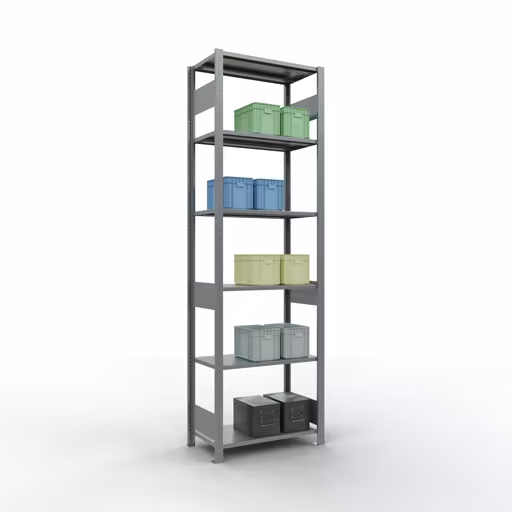 Basisplank, legplank, insteeksysteem MULTIplus150, 2500 x 750 x 400 mm (HxBxD), 6 legborden, lengtestangen, verzinkt uit de categorie basisplanken met de GTIN 4004514254634 Basisplank, legbord, insteeksysteem MULTIplus150, 2500 x 750 x 400 mm, 6 legborden, verzinkt van het merk Schulte Lagertechnik uit het assortiment insteeksysteem