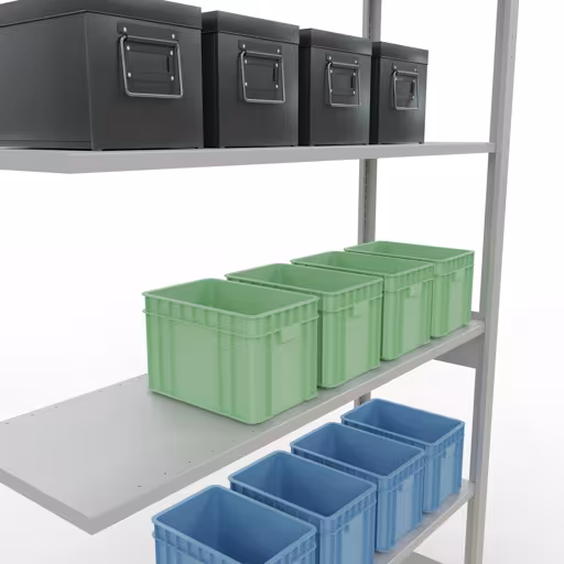 Aanbouwrekken, rekken, insteeksysteem MULTIplus150, 2500 x 1300 x 400 mm, 6 legborden, lengtestangen, RAL 7035 lichtgrijs van Schulte Lagertechnik uit de categorie insteeksystemen