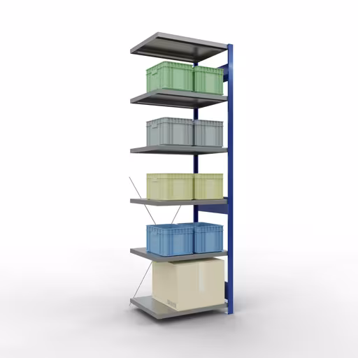 Figuur nr. 13 van het artikel aanbouwrekken, legbordstellingen, insteeksysteem MULTIplus250, 2500 x 750 x 600 mm, 6 legborden, kruisschoor, RAL 5010 gentiaanblauw/verzinkt/verzinkt uit de productgroep insteeksysteem van Schulte Lagertechnik.