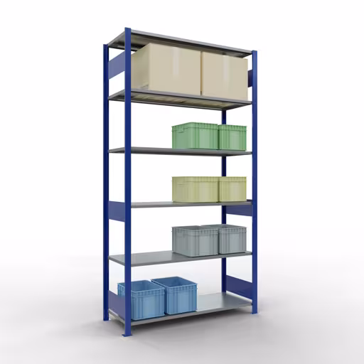 Basisplank, legbord, insteeksysteem MULTIplus150, 2500 x 1300 x 500 mm, 6 legborden, RAL 5010 gentiaanblauw/verzinkt van Schulte Lagertechnik uit de categorie insteeksystemen