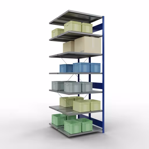 Productafbeelding nr. 11 van het artikel MULTIplus250 insteekstellingsysteem, 3000 x 1000 x (2x600) mm (HxBxD), 2x7 legborden, kruisschoor, RAL 7035 lichtgrijs/gentiaanblauw Productafbeelding nr. 11 van het artikel MULTIplus250 insteekstellingsysteem, 3000 x 1000 x (2x600) mm, 2x7 legborden, kruisschoor, RAL 7035 lichtgrijs/gentiaanblauw uit het assortiment legbordstellingen van Schulte Lagertechnik