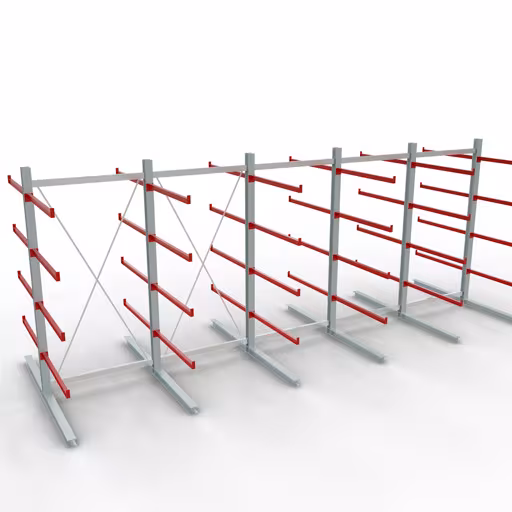 K 6000 compleet legbord, dubbelzijdig, 3000 x 2x 7500 x 2x 1250 mm, RAL 7001 / RAL 3000, 5 opslagniveaus van Schulte Lagertechnik K 6000 compleet legbord, dubbelzijdig, 3000 x 2x 7500 x 2x 1250 mm, RAL 7001 / RAL 3000, 5 opslagniveaus, K6000 voor zware goederen, art.nr. 28729