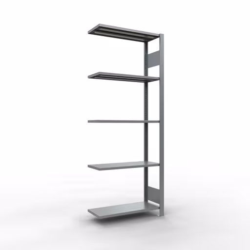 Aanbouwrekken, legborden, insteeksysteem MULTIplus150, 2000 x 750 x 300 mm (HxBxD), 5 legborden, lengtebalk, verzinkt, aanbouwplank, art.nr. 12735-75-LR