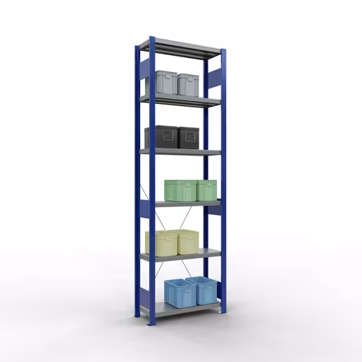 Basisplank, legbord, insteeksysteem MULTIplus250, 2500 x 750 x 300 mm, 6 legborden, RAL 5010 gentiaanblauw/verzinkt/verzinkt van Schulte Lagertechnik met artikelnr. 12931-75-B