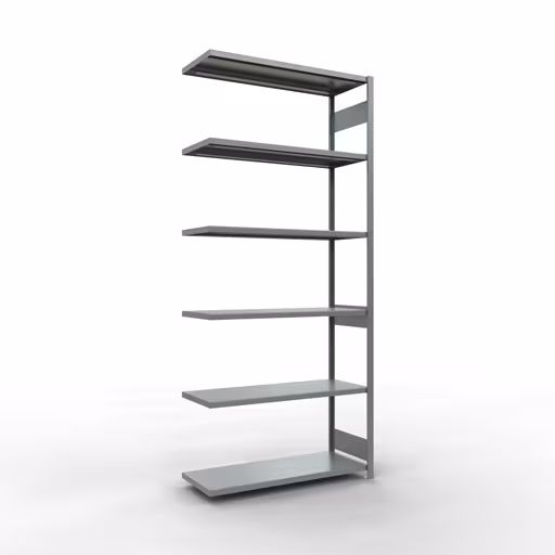 Aanbouwrekken, legborden, insteeksysteem MULTIplus250, 3000 x 1300 x 500 mm (HxBxD), 7 legborden, lengtestangen, verzinkt, aanbouwplank, art.nr. 12957-130-LR