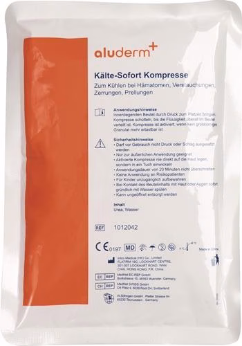 Kleine instant koude kompressen, circa 150 mm lang x 210 mm breed, zonder voorkoeling, verpakking van 48 stuks, SÖHNGEN, artikelnummer 4000386041