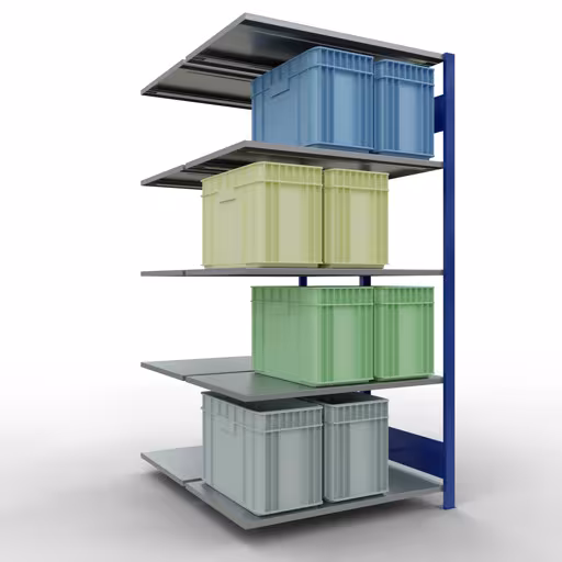 Aanbouwrekken, dubbele rekken, stellingsysteem MULTIplus150, 2000 x 1000 x (2x600) mm (HxBxD), 2x5 planken, lengtebalk, RAL 5010 gentiaanblauw met artikelnr. 33165-B Aanbouwrekken, dubbele rekken, rekkensysteem MULTIplus150, 2000 x 1000 x (2x600) mm, 2x5 planken, lengtestangen, RAL 5010 gentiaanblauw van Schulte Lagertechnik uit de categorie rekken