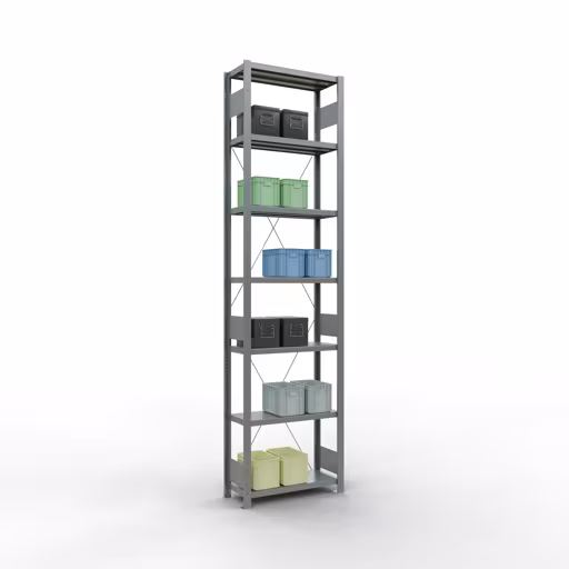 Andere weergave van het artikel basisplank, legbord, insteeksysteem MULTIplus250, 3000 x 750 x 300 mm, 7 legborden, kruisschoor, verzinkt uit de categorie insteeksysteem
