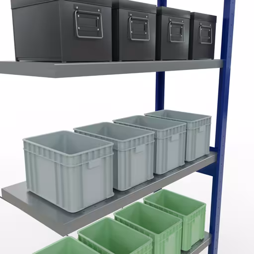 Afbeelding nr. 14 van het artikel aanbouwrekken, legbordstellingen, insteeksysteem MULTIplus330, 2500 x 1000 x 400 mm, 6 legborden, kruisschoor, RAL 5010 gentiaanblauw/verzinkt uit de productgroep insteeksysteem van Schulte Lagertechnik.