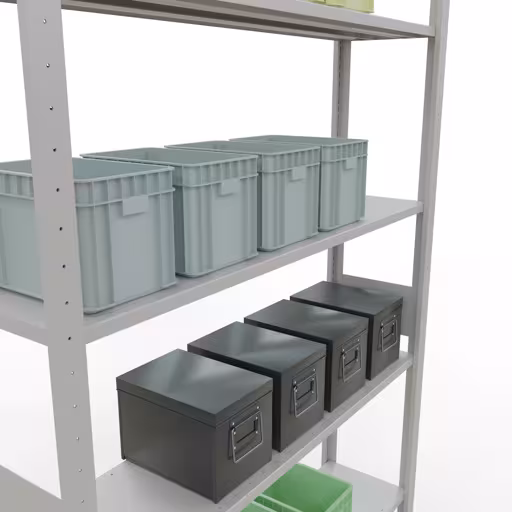 Basisplank, legbord, insteeksysteem MULTIplus150, 3000 x 1300 x 300 mm, 7 legborden, lengtestangen, RAL 7035 lichtgrijs van Schulte Lagertechnik uit het assortiment insteeksysteem