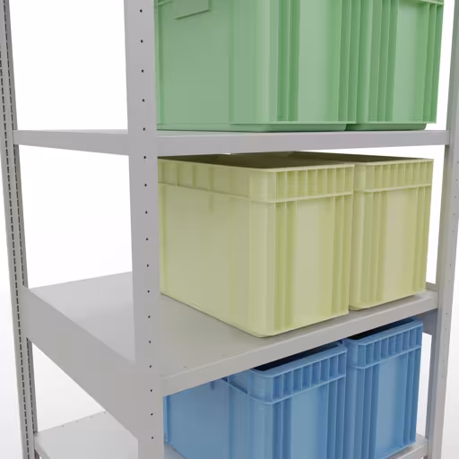 Productafbeelding nr. 12 van het artikel basisplank, legbord, insteeksysteem MULTIplus330, 2500 x 1000 x 800 mm, 6 legborden, kruisschoor, RAL 7035 lichtgrijs Figuur nr. 12 van het artikel basisplank, legbord, insteeksysteem MULTIplus330, 2500 x 1000 x 800 mm, 6 legborden, kruisschoor, RAL 7035 lichtgrijs uit de productgroep insteeksysteem van Schulte Lagertechnik.