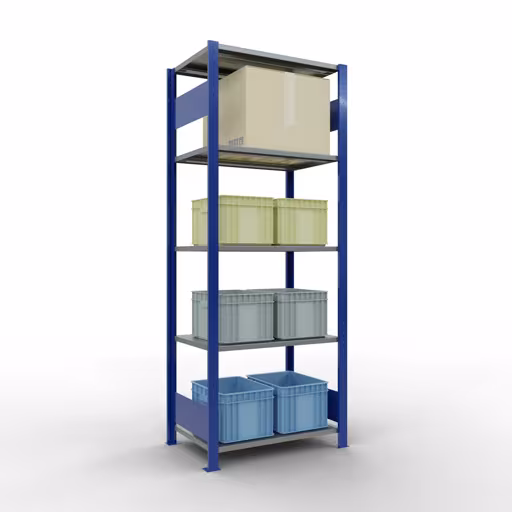 Basisplank, legplank, insteeksysteem MULTIplus150, 2000 x 750 x 500 mm, 5 legborden, lengtestangen, RAL 5010 gentiaanblauw/verzinkt/verzinkt van Schulte Lagertechnik uit de categorie insteeksystemen