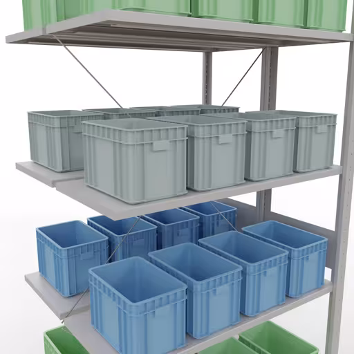 Productafbeelding nr. 11 van het artikel aanbouwstelling, dubbele stelling, stellingstelling insteeksysteem MULTIplus150, 3000 x 1000 x (2x800) mm, 2x7 planken, RAL 7035 lichtgrijs uit het stellingstelling-assortiment van Schulte Lagertechnik