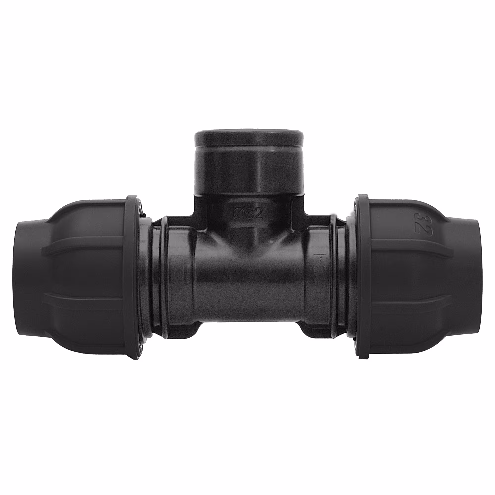 PE-schroefverbinding T-stuk Ø 25 x 1" ID x 25 mm van Gebo PE-T-stukken met overgang van PE-buis naar binnendraad, PE-buis kunststof fittingen, art.nr. 13042503