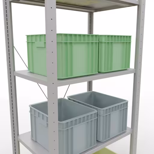 Basisplank, legbord, insteeksysteem MULTIplus150, 2000 x 750 x 500 mm (HxBxD), 5 legborden, kruisschoor, RAL 7035 lichtgrijs met artikelnr. 32650-75 Basisplank, legbord, insteeksysteem MULTIplus150, 2000 x 750 x 500 mm, 5 planken, RAL 7035 lichtgrijs van Schulte Lagertechnik uit de categorie insteeksysteem