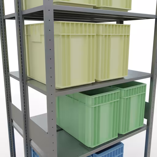 Productafbeelding nr. 15 van het artikel Basisplank, dubbele plank, rekkensysteem MULTIplus150, 3000 x 1000 x (2x400) mm (HxBxD), 2x7 planken, lengtestangen, verzinkt Figuur nr. 15 van het artikel basisplank, dubbele plank, legplank-insteeksysteem MULTIplus150, 3000 x 1000 x (2x400) mm, 2x7 legborden, lengtestangen, verzinkt uit de productgroep legborden van Schulte Lagertechnik.