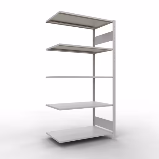 Aanbouwrekken, rekken, insteeksysteem MULTIplus85, 2000 x 1000 x 600 mm (HxBxD), 5 planken, lengtestangen, RAL 7035 lichtgrijs van Schulte Lagertechnik Aanbouwrekken, legbordstellingen, insteeksysteem MULTIplus85, 2000 x 1000 x 600 mm (HxBxD), 5 legborden, lengtebalk, RAL 7035 lichtgrijs, aanbouwplank, art.nr. 33065-LR