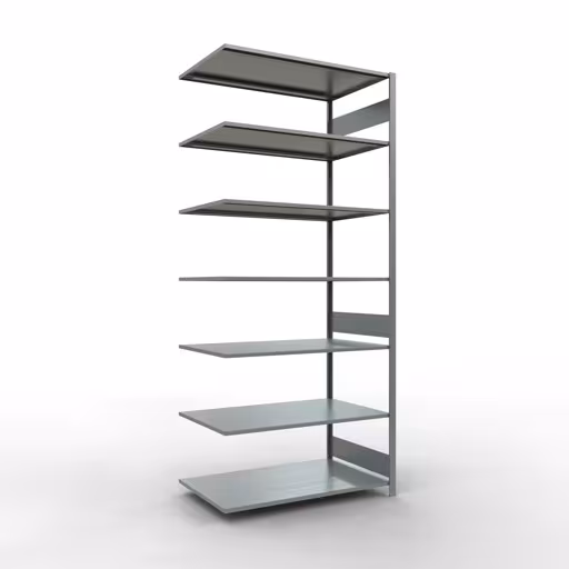 Aanbouwrekken, rekken, insteeksysteem MULTIplus150, 3000 x 1300 x 800 mm (HxBxD), 7 planken, lengtestangen, verzinkt van Schulte Lagertechnik Aanbouwrekken, legbordstellingen, insteeksysteem MULTIplus150, 3000 x 1300 x 800 mm (HxBxD), 7 legborden, lengtestangen, verzinkt, aanbouwplank, art.nr. 12787-130-LR