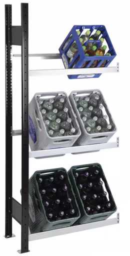 Figuur nr. 8 van het artikel aanbouwrek, krattenrek 1800 x 750 x 300 mm, zwart/zilver, 3 niveaus voor 6 drankkratten uit de productgroep schapplanken van het merk Schulte Lagertechnik.
