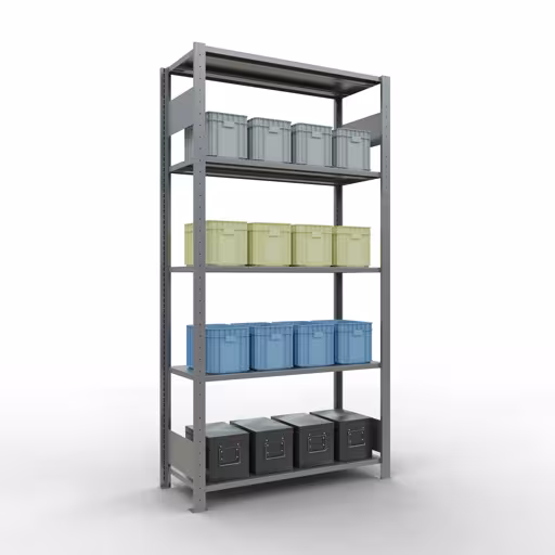 Basisplank, legbord, insteeksysteem MULTIplus150, 2000 x 1000 x 400 mm (HxBxD), 5 legborden, lengtestangen, verzinkt met GTIN 4004514279958 Basisplank, legbord, insteeksysteem MULTIplus150, 2000 x 1000 x 400 mm, 5 legborden, lengtestangen, verzinkt van Schulte Lagertechnik met het artikelnr. 12740-LR