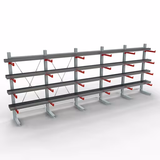 Productafbeelding nr. 10 van artikel K 3000 compleet legbord, eenzijdig, 2500 x 6500 x 600 mm, RAL 7001 / RAL 3000, 5 opbergniveaus Afbeelding nr. 10 van het artikel K 3000 complete stelling, eenzijdig, 2500 x 6500 x 600 mm, RAL 7001 / RAL 3000, 5 opslagniveaus uit de productgroep draagarmstellingen van Schulte Lagertechnik