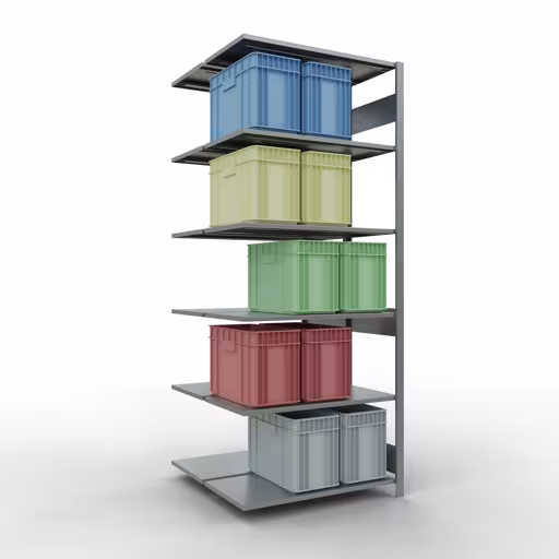 Afbeelding nr. 15 van het artikel aanbouwstellingen, dubbele stellingen, stellingstellingen insteeksysteem MULTIplus150, 2500 x 1000 x (2x500) mm, 2x6 planken, lengtestangen, verzinkt uit de productgroep stellingstellingen van Schulte Lagertechnik